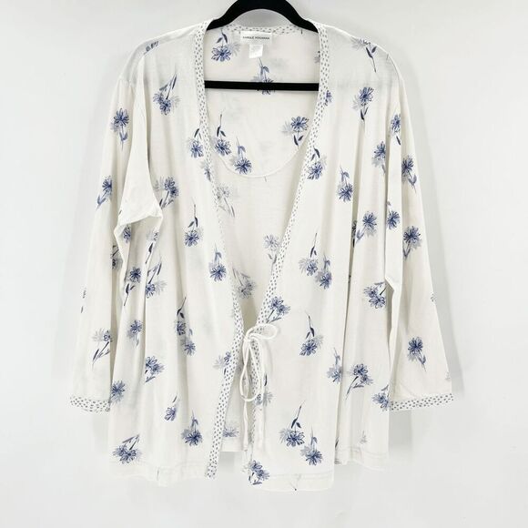 Tops - Carole Hochman Kimono Cardigan Top Womens Size S White Blue Floral Tie Flowy